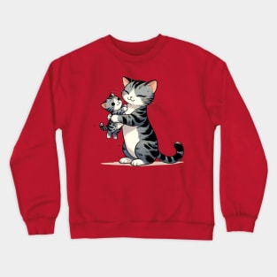 mother cat holding kitten Crewneck Sweatshirt